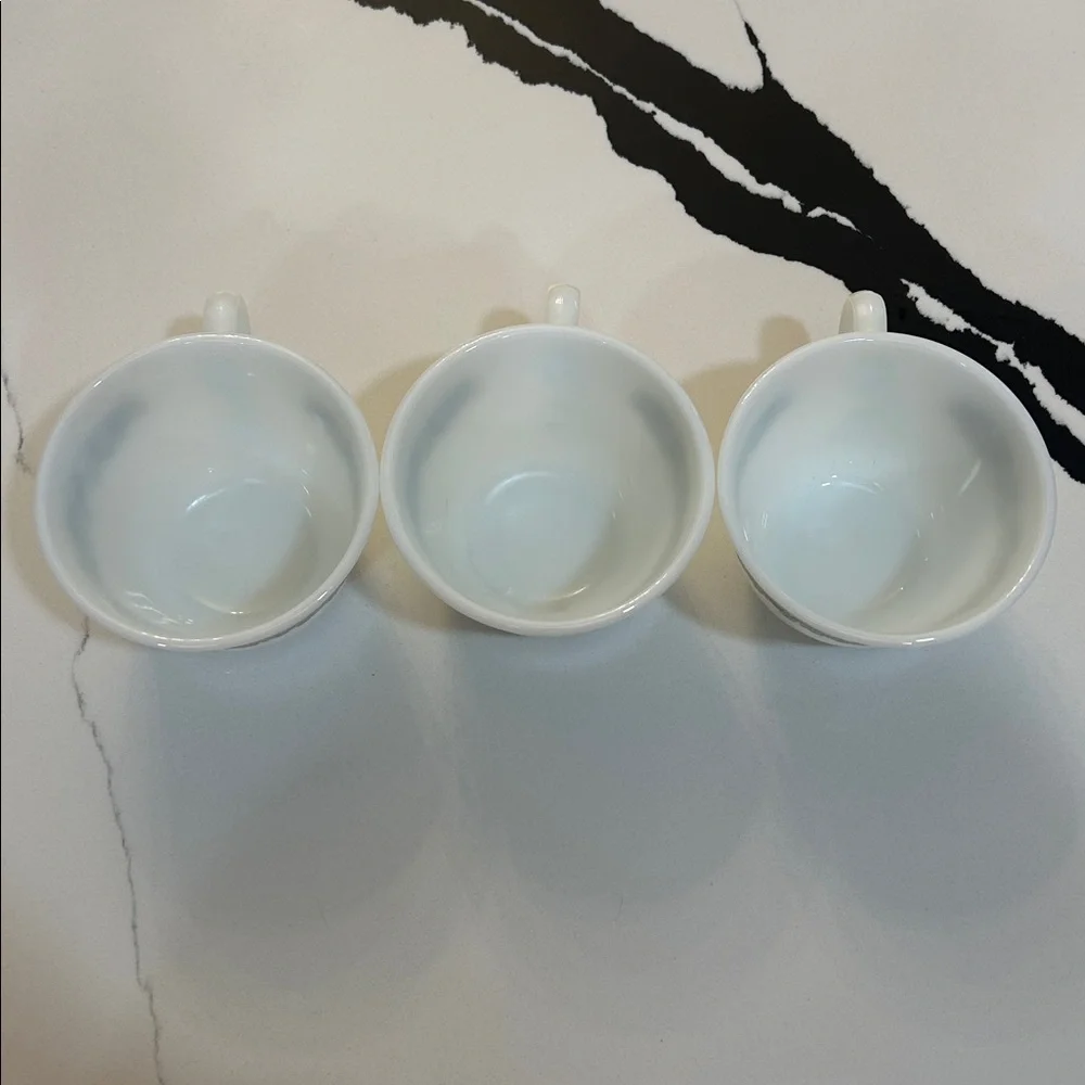 Vintage Pyrex Green Crazy Daisy Spring Blossom Milk Glass Coffee Cups Set of 3
